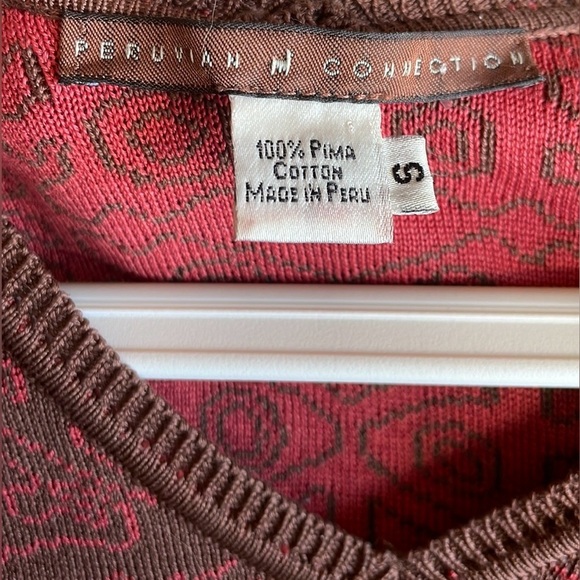 Peruvian Connection Pima Cotton Knit Midi Dress Brown Red Pattern Sz S - Picture 3 of 13